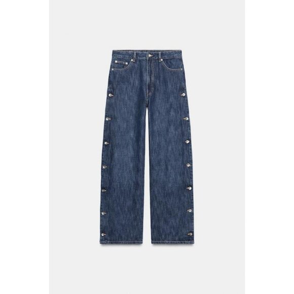 ZARA TRF BAGGY MID-WAIST BUTTON JEANS - Picture 1 of 10